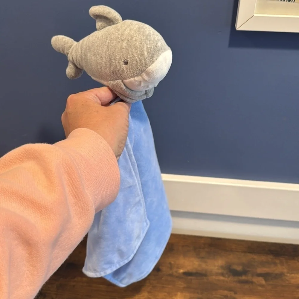 Carters Baby Lovey Gray White Shark Toy Blue Security Blanket Rattle Toy Fish
